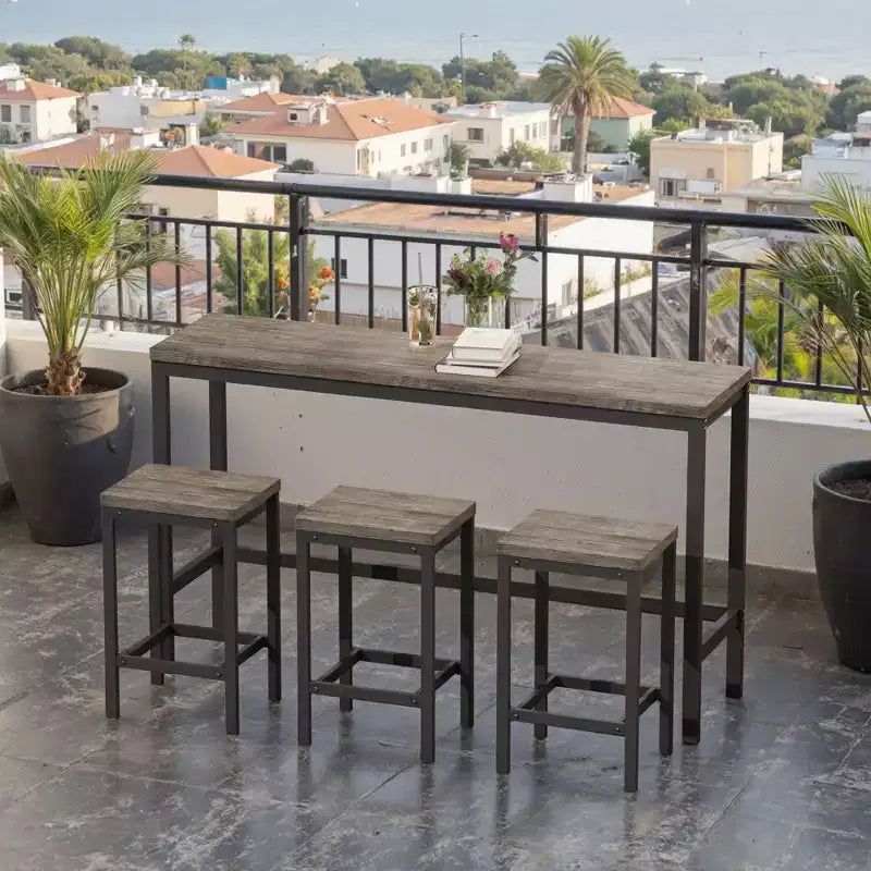 Okak 4-Piece Industrial Bar Dining Table Set & Bar Stools for Kitchen,Dining Room,Metal & Wood Dinette Set for Breakfast