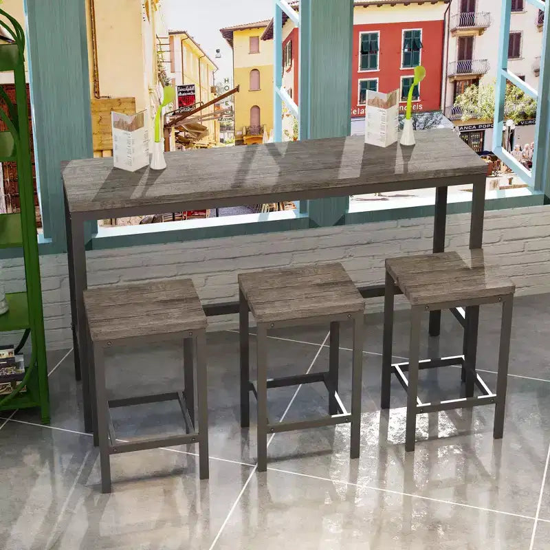 Okak 4-Piece Industrial Bar Dining Table Set & Bar Stools for Kitchen,Dining Room,Metal & Wood Dinette Set for Breakfast