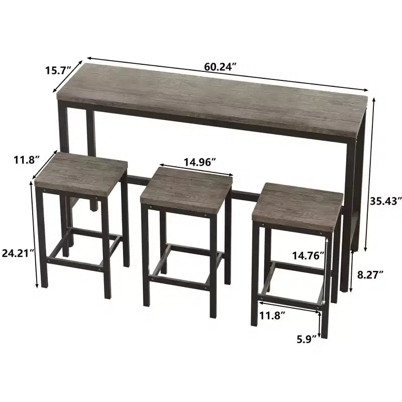 Okak 4-Piece Industrial Bar Dining Table Set & Bar Stools for Kitchen,Dining Room,Metal & Wood Dinette Set for Breakfast