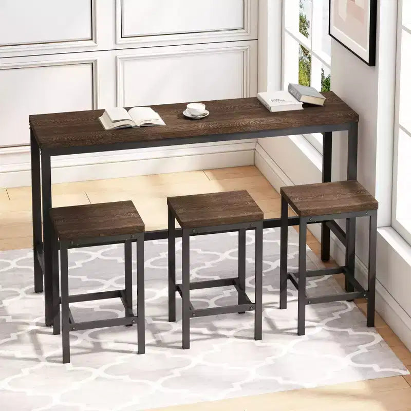 Okak 4-Piece Industrial Bar Dining Table Set & Bar Stools for Kitchen,Dining Room,Metal & Wood Dinette Set for Breakfast
