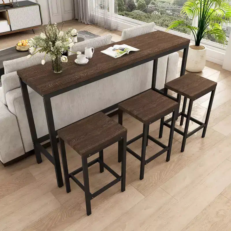 Okak 4-Piece Industrial Bar Dining Table Set & Bar Stools for Kitchen,Dining Room,Metal & Wood Dinette Set for Breakfast
