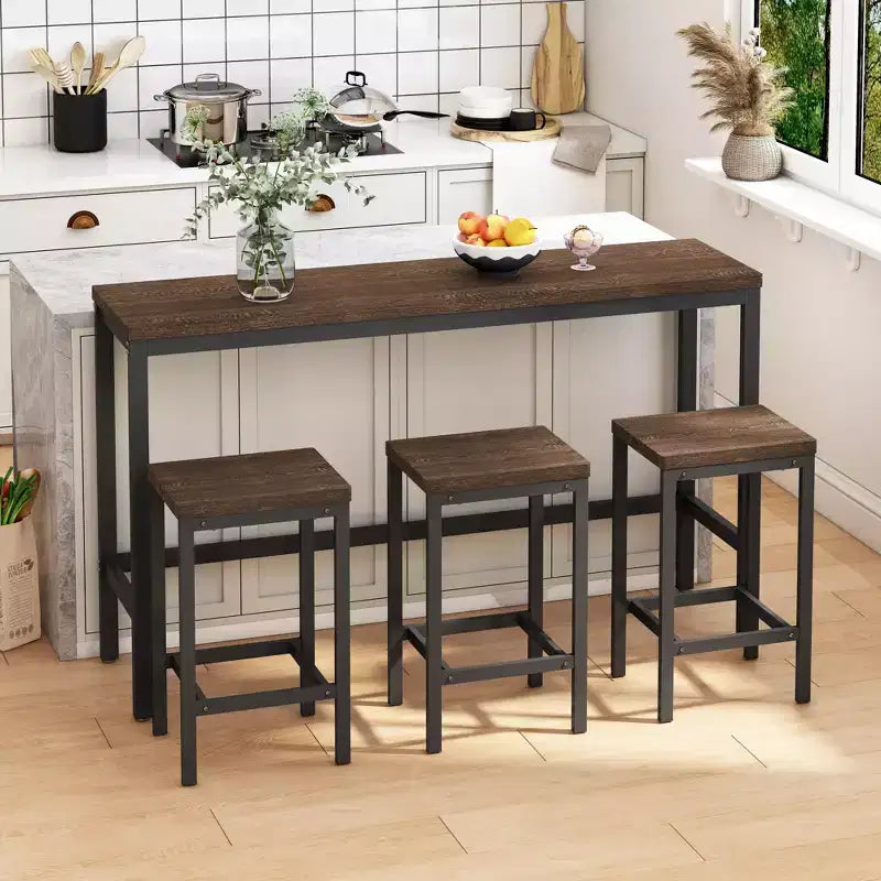 Okak 4-Piece Industrial Bar Dining Table Set & Bar Stools for Kitchen,Dining Room,Metal & Wood Dinette Set for Breakfast