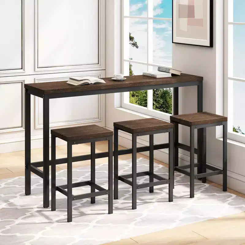 Okak 4-Piece Industrial Bar Dining Table Set & Bar Stools for Kitchen,Dining Room,Metal & Wood Dinette Set for Breakfast