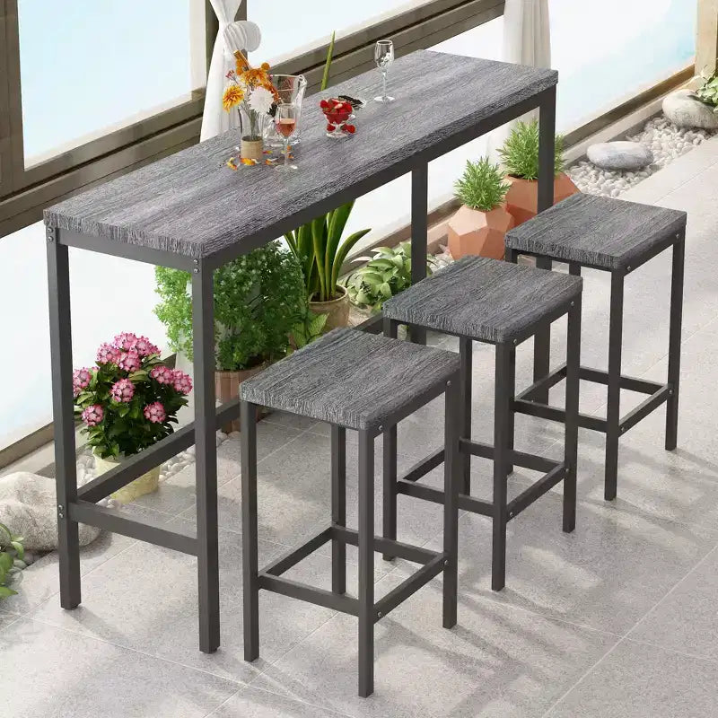 Okak 4-Piece Industrial Bar Dining Table Set & Bar Stools for Kitchen,Dining Room,Metal & Wood Dinette Set for Breakfast