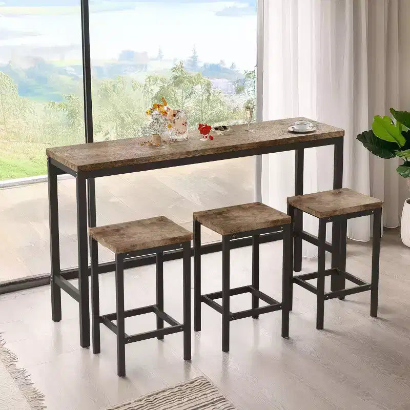 Okak 4-Piece Industrial Bar Dining Table Set & Bar Stools for Kitchen,Dining Room,Metal & Wood Dinette Set for Breakfast