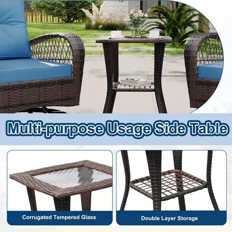 3-Piece Swivel Rocking Patio Chairs Set, Wicker Patio Bistro Set, 2 Glider Chairs & Side Table, Thickened Cushions, for Porch, Backyard, Garden