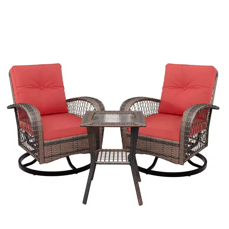 3-Piece Swivel Rocking Patio Chairs Set, Wicker Patio Bistro Set, 2 Glider Chairs & Side Table, Thickened Cushions, for Porch, Backyard, Garden