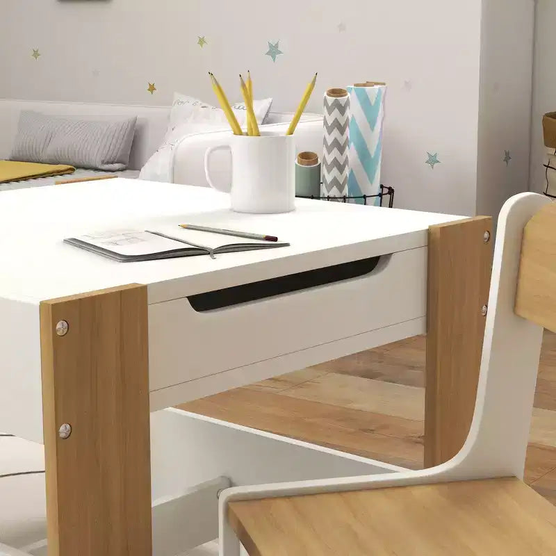 Whisen 3 Piece Kids Table and Chair Set with Tabletop Blackboard, Storage & Bookshelves, Perfect Gift for Kids