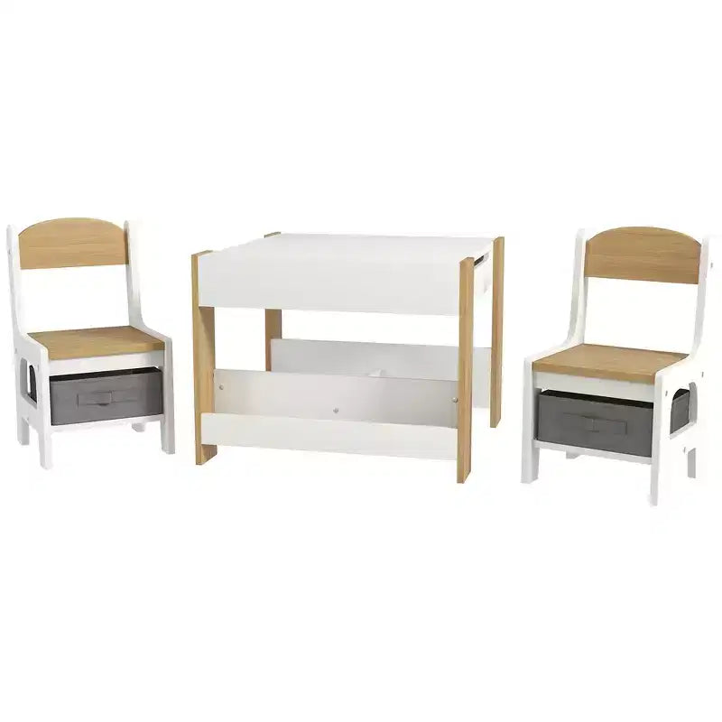 Whisen 3 Piece Kids Table and Chair Set with Tabletop Blackboard, Storage & Bookshelves, Perfect Gift for Kids
