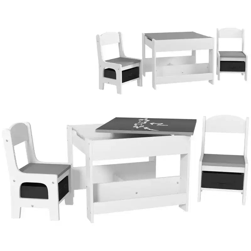 Whisen 3 Piece Kids Table and Chair Set with Tabletop Blackboard, Storage & Bookshelves, Perfect Gift for Kids