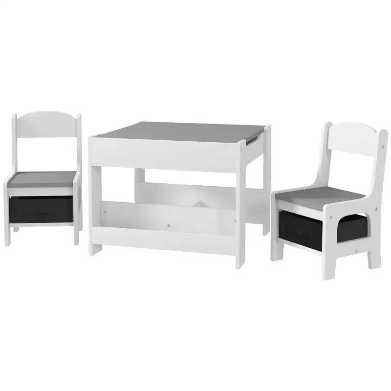 Whisen 3 Piece Kids Table and Chair Set with Tabletop Blackboard, Storage & Bookshelves, Perfect Gift for Kids