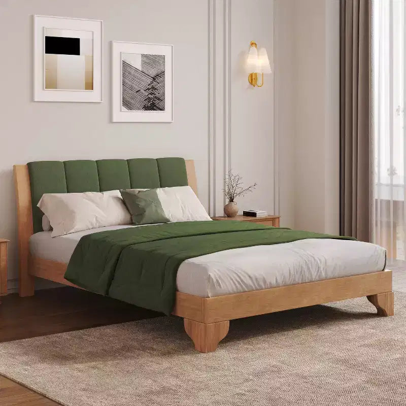 King/Queen Bed Frame with Headboard, Mid Century Modern Platform Bed, Premium Pine Wood Bed Frame - ModernLuxe