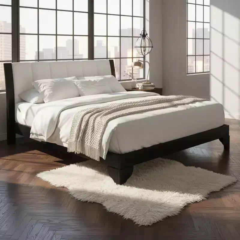 King/Queen Bed Frame with Headboard, Mid Century Modern Platform Bed, Premium Pine Wood Bed Frame - ModernLuxe