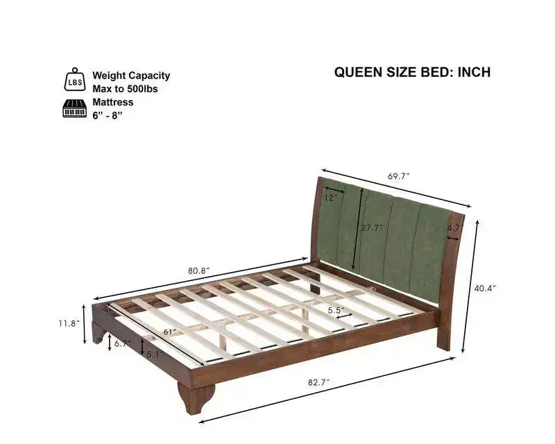 King/Queen Bed Frame with Headboard, Mid Century Modern Platform Bed, Premium Pine Wood Bed Frame - ModernLuxe