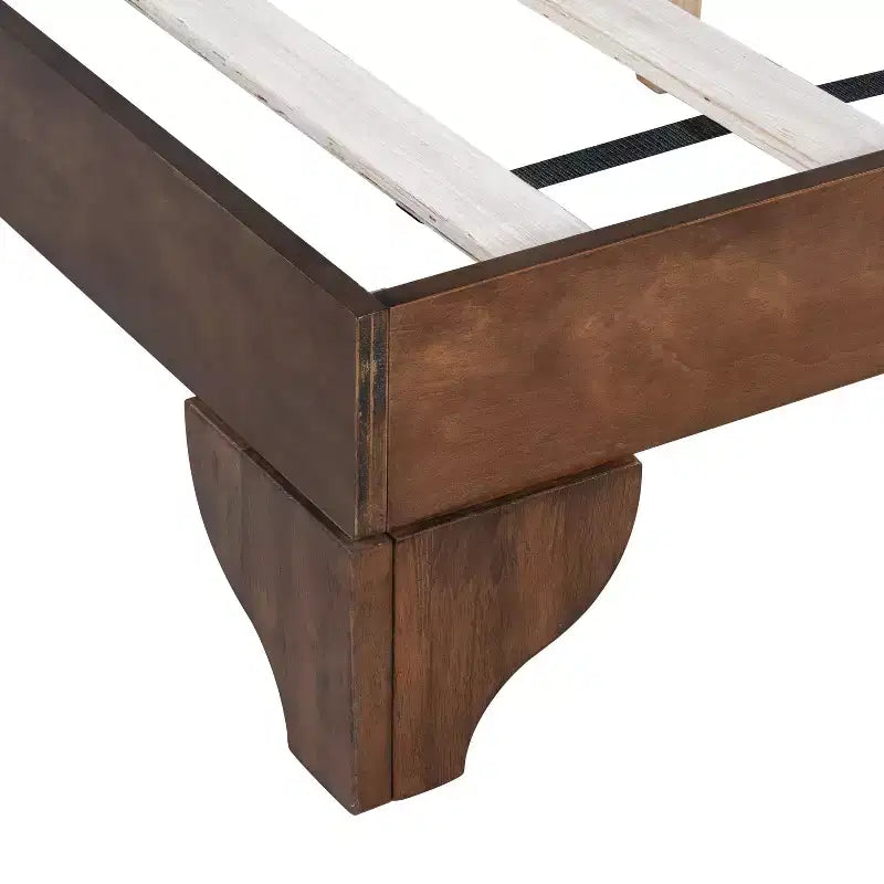 King/Queen Bed Frame with Headboard, Mid Century Modern Platform Bed, Premium Pine Wood Bed Frame - ModernLuxe