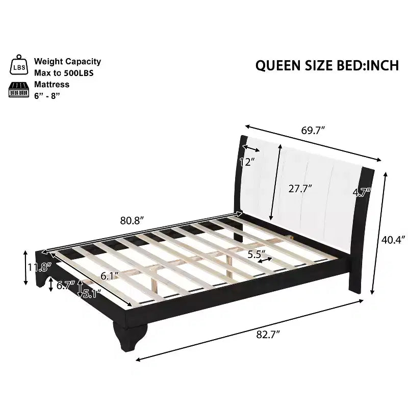 King/Queen Bed Frame with Headboard, Mid Century Modern Platform Bed, Premium Pine Wood Bed Frame - ModernLuxe