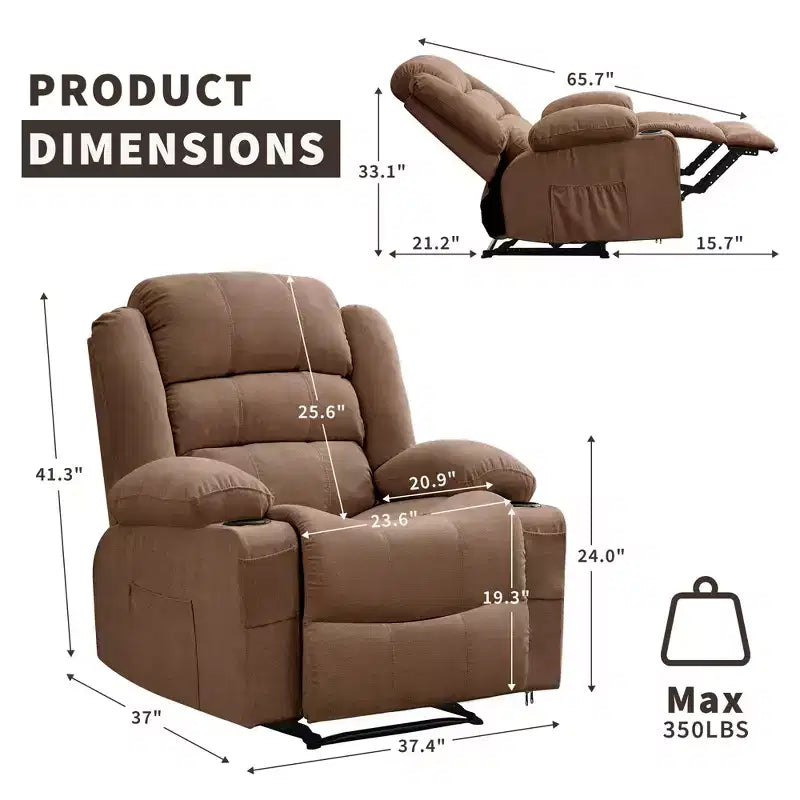COZONY Wide Rocker Recliner Chair for Adults, Manual Oversized Lounge Chair with Armrest, Backrest, 2 Cup Holders & Side Pocket for Living Room