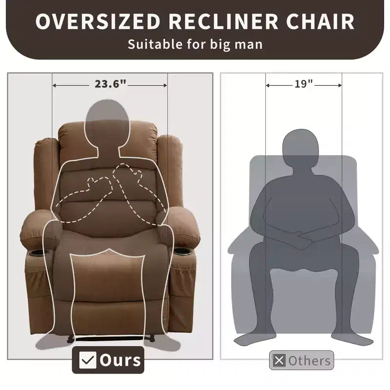 COZONY Wide Rocker Recliner Chair for Adults, Manual Oversized Lounge Chair with Armrest, Backrest, 2 Cup Holders & Side Pocket for Living Room