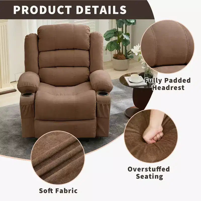 COZONY Wide Rocker Recliner Chair for Adults, Manual Oversized Lounge Chair with Armrest, Backrest, 2 Cup Holders & Side Pocket for Living Room