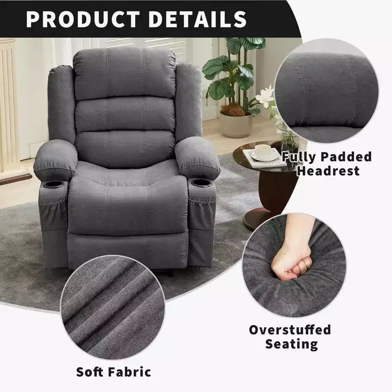COZONY Wide Rocker Recliner Chair for Adults, Manual Oversized Lounge Chair with Armrest, Backrest, 2 Cup Holders & Side Pocket for Living Room