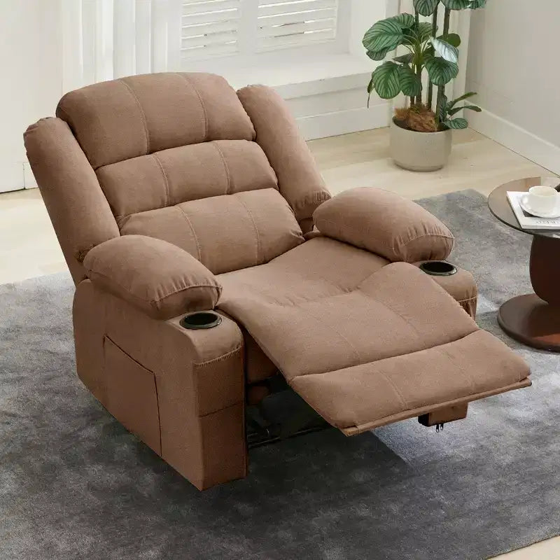 COZONY Wide Rocker Recliner Chair for Adults, Manual Oversized Lounge Chair with Armrest, Backrest, 2 Cup Holders & Side Pocket for Living Room