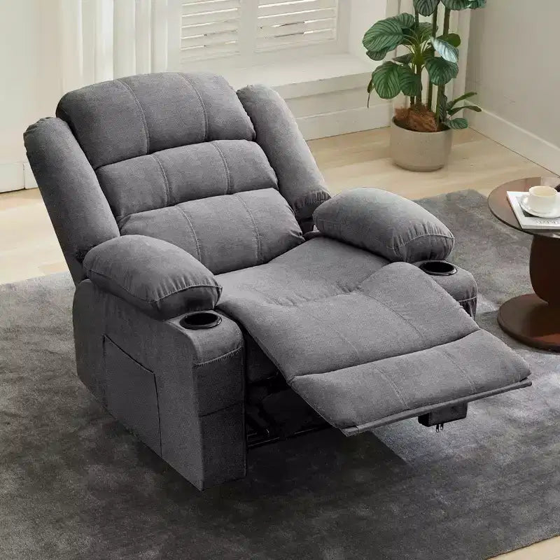 COZONY Wide Rocker Recliner Chair for Adults, Manual Oversized Lounge Chair with Armrest, Backrest, 2 Cup Holders & Side Pocket for Living Room