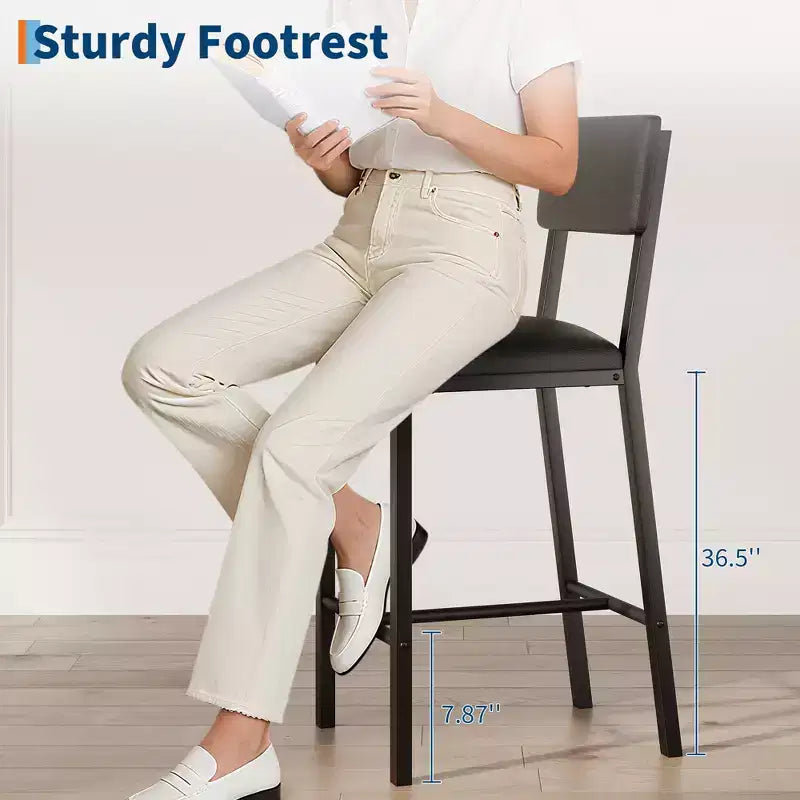 Dining Table Set for 4, 5-Piece Kitchen Table Set, Footrest, Corner Protector, Counter Height Table, 2 Upholstered Bar Stools, for Kitchen