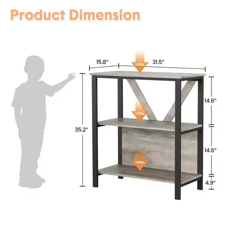 3-Tier Bookshelf with Lights - Wood & Metal Open Display Bookcase, Standing Storage Rack for Living Room, Bedroom, Home Office