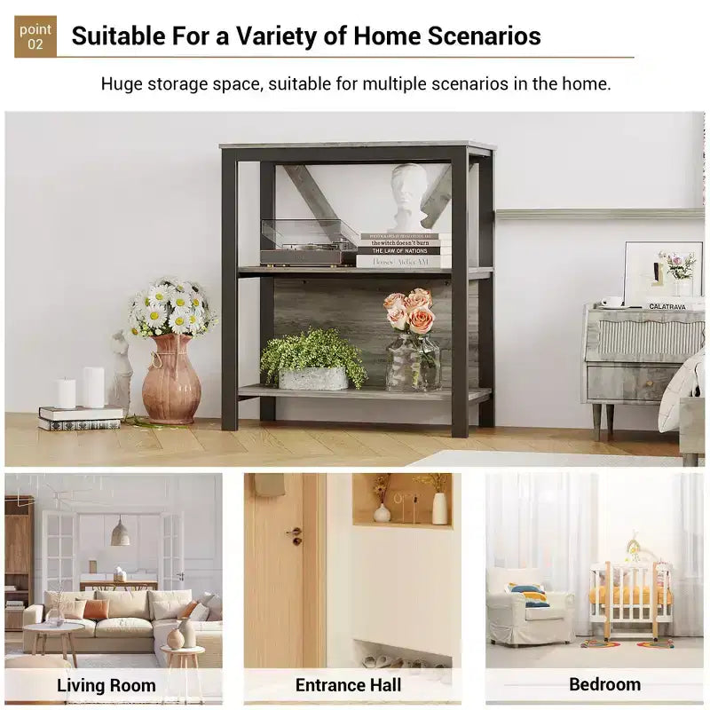 3-Tier Bookshelf with Lights - Wood & Metal Open Display Bookcase, Standing Storage Rack for Living Room, Bedroom, Home Office