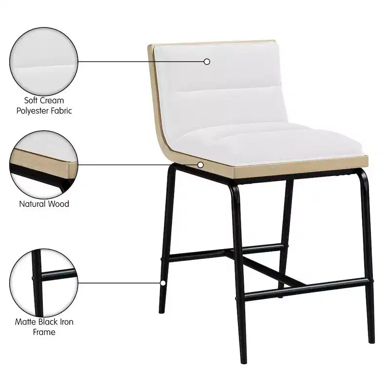 Meridian Furniture,Viceroy Fabric Upholstered Counter Stool, Set of 2