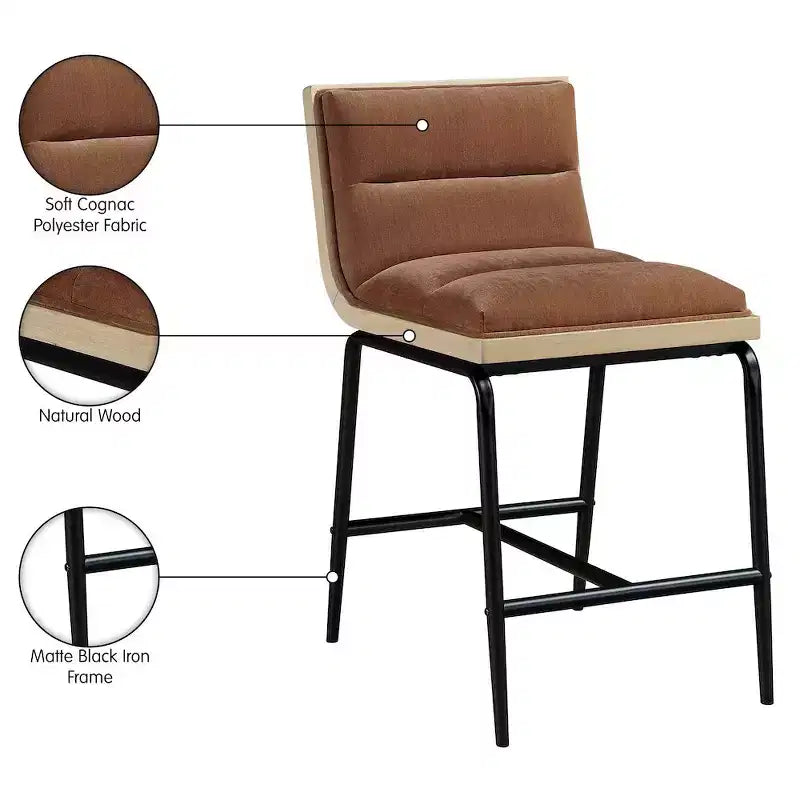 Meridian Furniture,Viceroy Fabric Upholstered Counter Stool, Set of 2