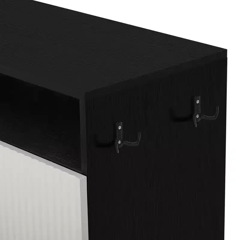Entryway Storage Cabinet with Shoe Bench, 2-Door Sideboard with Adjustable Shelves, Hooks & Removable Cushion - ModernLuxe