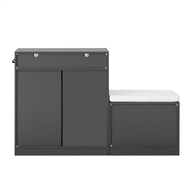 Entryway Storage Cabinet with Shoe Bench, 2-Door Sideboard with Adjustable Shelves, Hooks & Removable Cushion - ModernLuxe