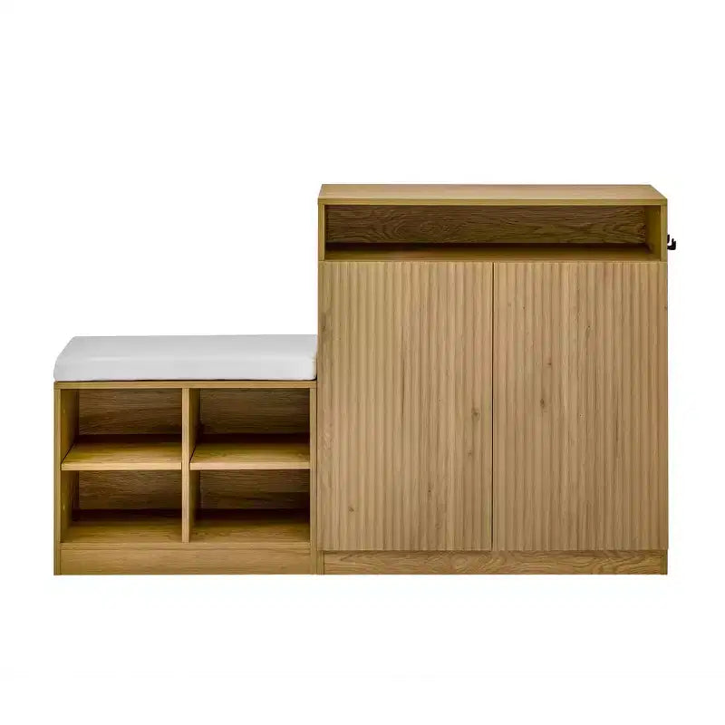 Entryway Storage Cabinet with Shoe Bench, 2-Door Sideboard with Adjustable Shelves, Hooks & Removable Cushion - ModernLuxe