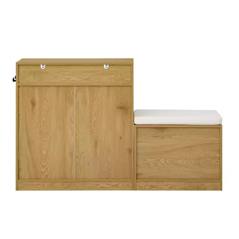 Entryway Storage Cabinet with Shoe Bench, 2-Door Sideboard with Adjustable Shelves, Hooks & Removable Cushion - ModernLuxe