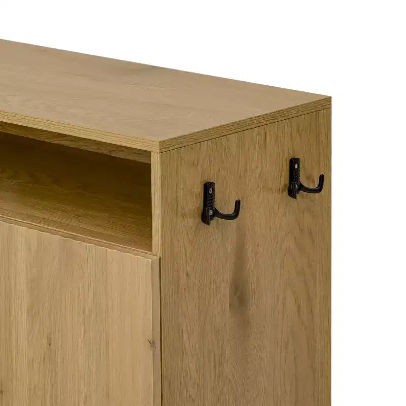 Entryway Storage Cabinet with Shoe Bench, 2-Door Sideboard with Adjustable Shelves, Hooks & Removable Cushion - ModernLuxe