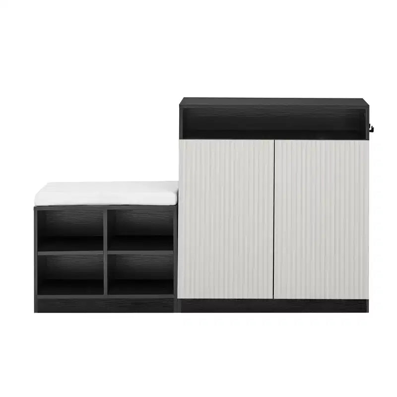Entryway Storage Cabinet with Shoe Bench, 2-Door Sideboard with Adjustable Shelves, Hooks & Removable Cushion - ModernLuxe