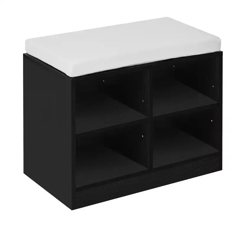 Entryway Storage Cabinet with Shoe Bench, 2-Door Sideboard with Adjustable Shelves, Hooks & Removable Cushion - ModernLuxe