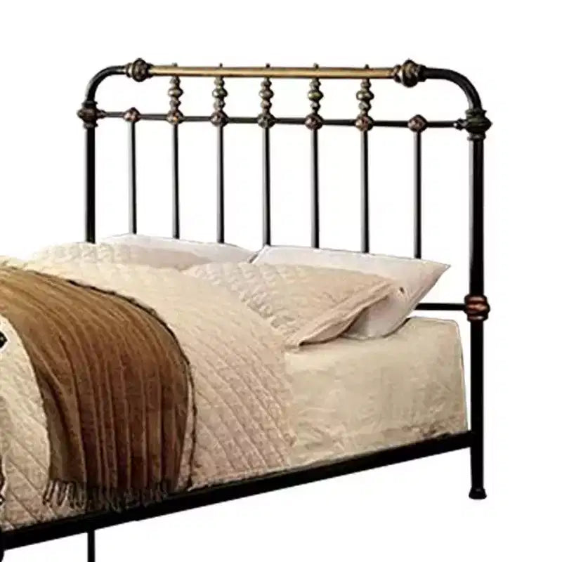 Royal Hampton Metal Twin Bed with gold accents, Black