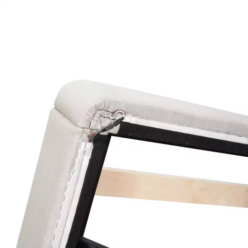 LED Full Upholstered Platform Bed with U Shaped Headboard, Linen Bed Frame with LED Lights