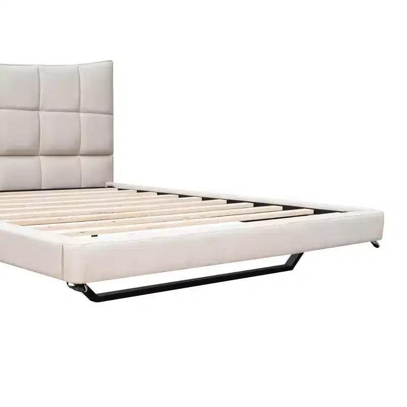LED Full Upholstered Platform Bed with U Shaped Headboard, Linen Bed Frame with LED Lights