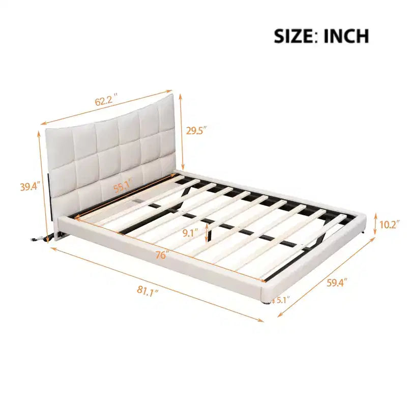LED Full Upholstered Platform Bed with U Shaped Headboard, Linen Bed Frame with LED Lights