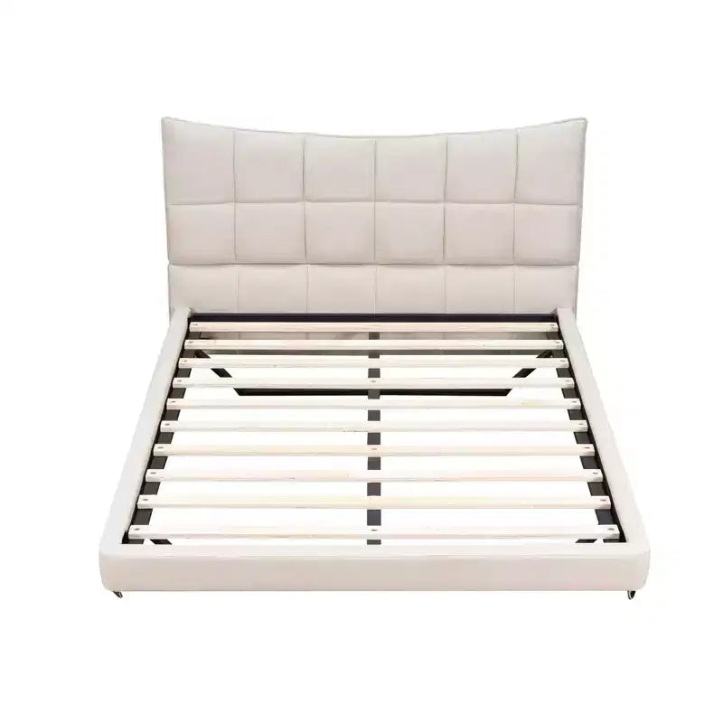 LED Full Upholstered Platform Bed with U Shaped Headboard, Linen Bed Frame with LED Lights