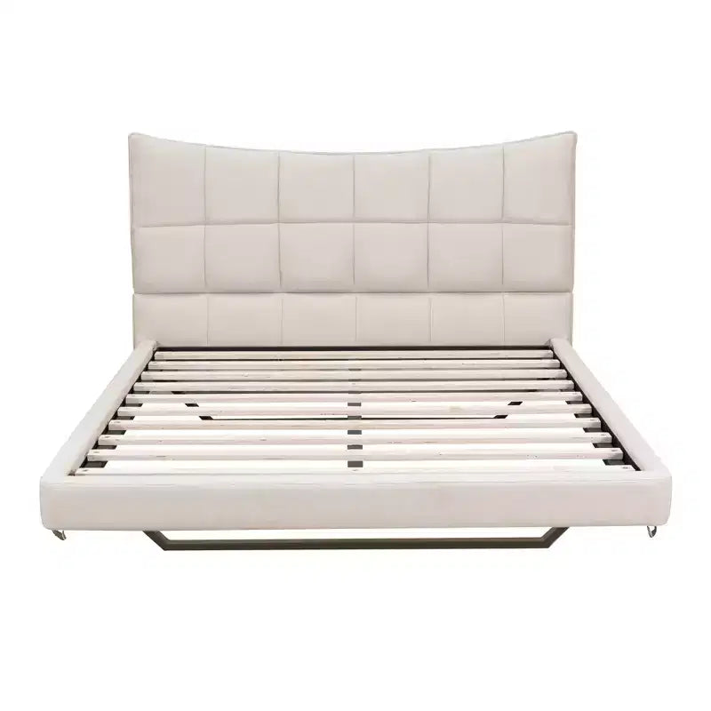 LED Full Upholstered Platform Bed with U Shaped Headboard, Linen Bed Frame with LED Lights