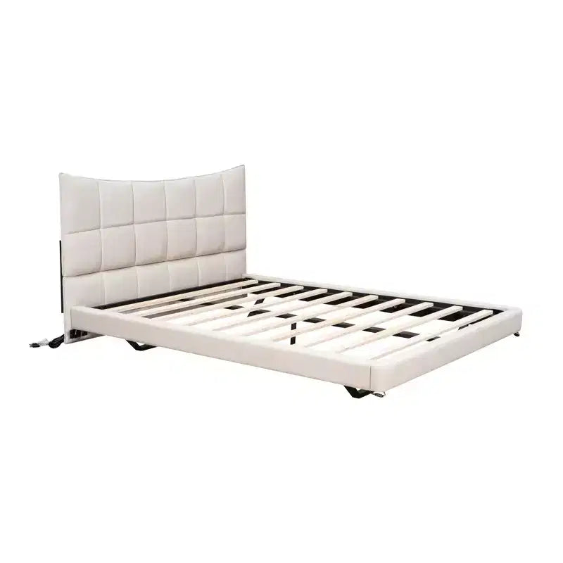 LED Full Upholstered Platform Bed with U Shaped Headboard, Linen Bed Frame with LED Lights