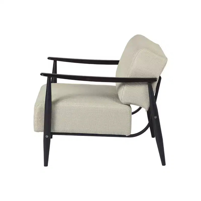 FurnitureR Mid-Century Modern Accent Chair, Beige Upholstered Armchair with Solid Brown Frame, Comfy Reading Chair for Living Room, Bedroom, Office