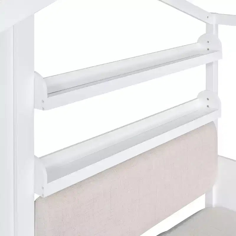 Bellemave Twin Size House Bed with Sofa, Kids Platform Bed with Two Drawers and Storage Shelf, White