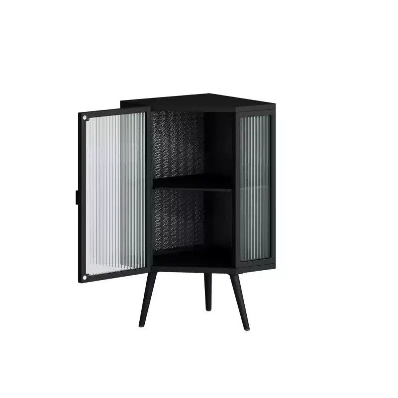 Okak Bathroom Storage Cabinet, Modern Floor Coner Cabinet with Tempered Glass Door and 2/3 Shelves for Living Room, Home Office