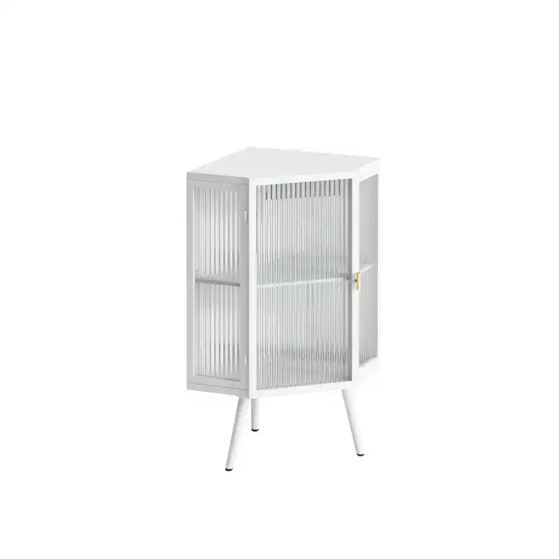 Okak Bathroom Storage Cabinet, Modern Floor Coner Cabinet with Tempered Glass Door and 2/3 Shelves for Living Room, Home Office