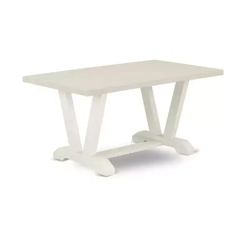 HomeStock 6-Piece Rectangle Wire Brushed Linen White Finish Solid Wood Top Dining Table with 1-Bench, 4-Chairs